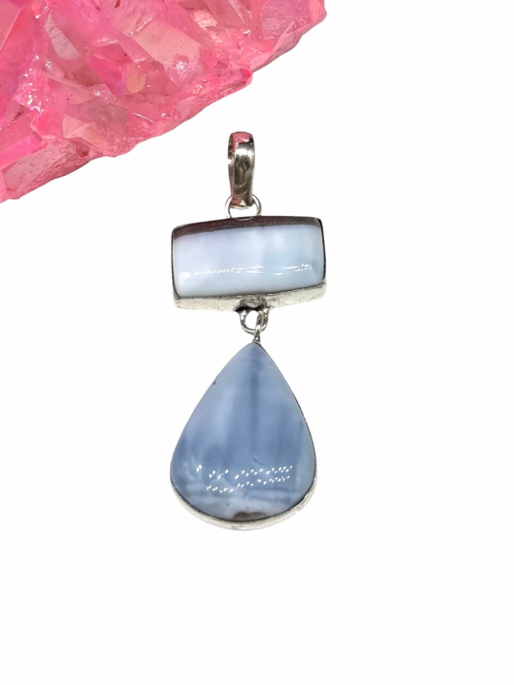 Owyhee Opal Necklace Pendant 925 Sterling Silver Overlay Blue